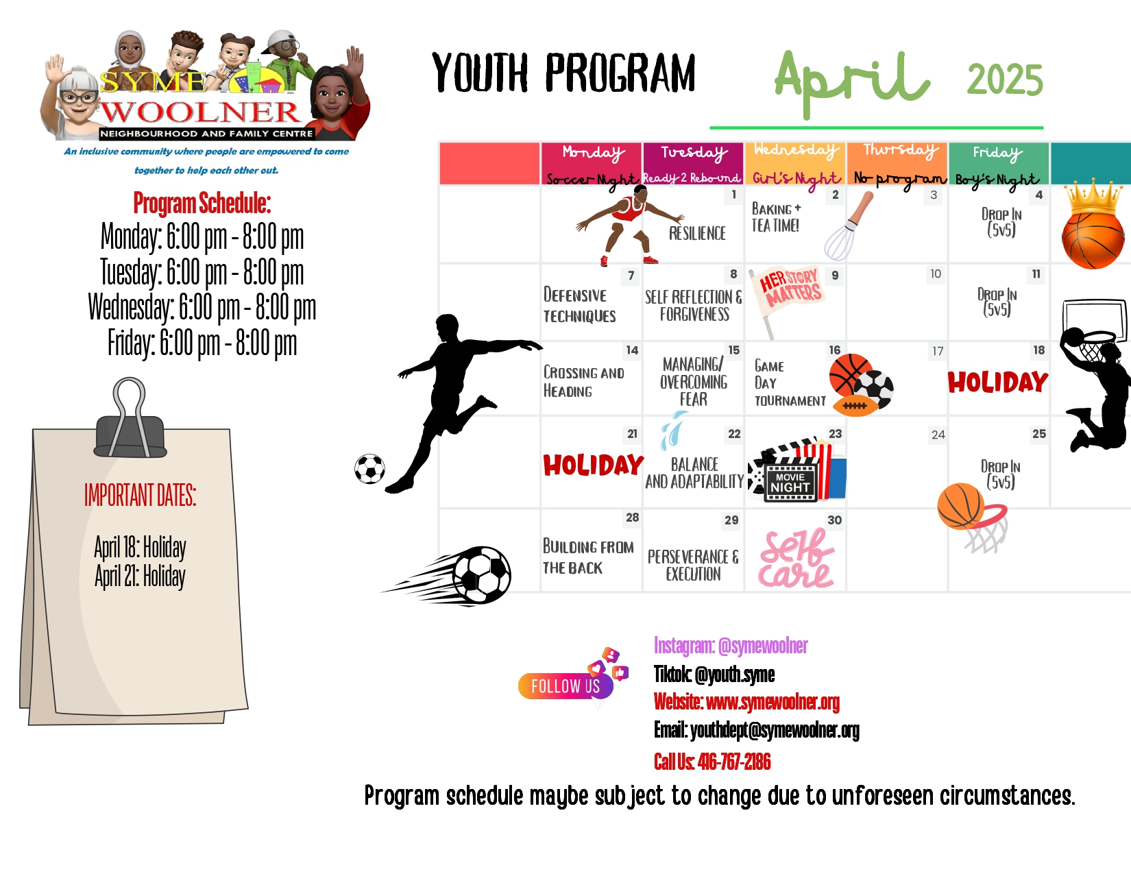 Youth Program Calendar April 2025