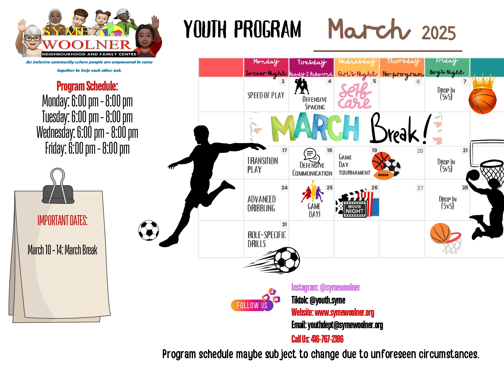 Youth Program Calendar March 2025