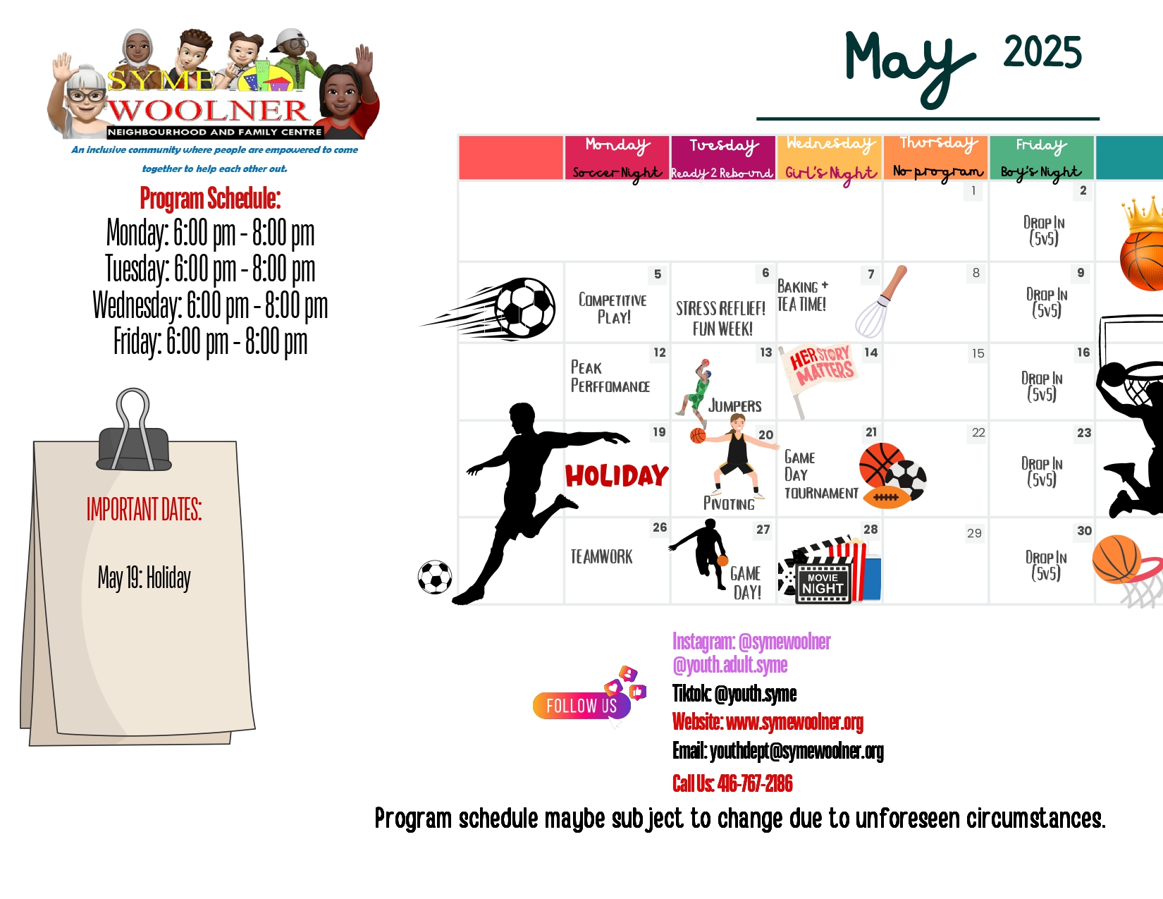 Youth Program Calendar May 2025