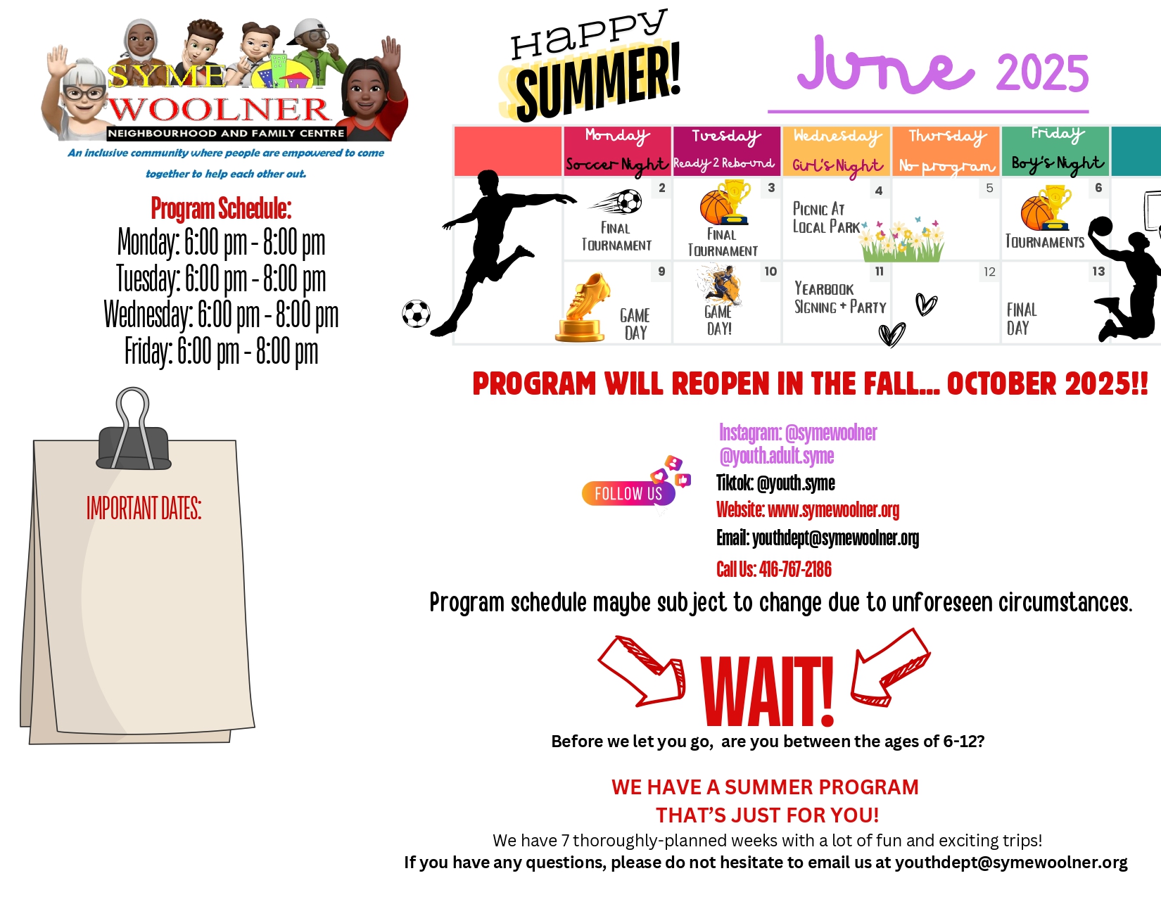 Youth Program Calendar June 2025