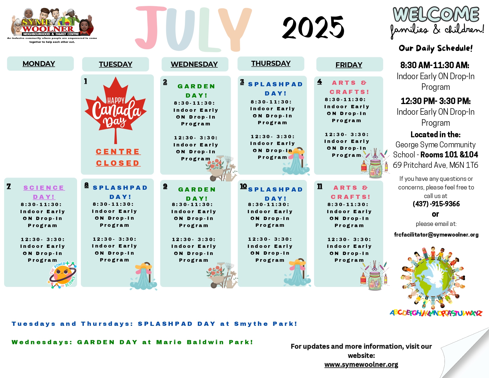 EarlyON Calendar July 2025