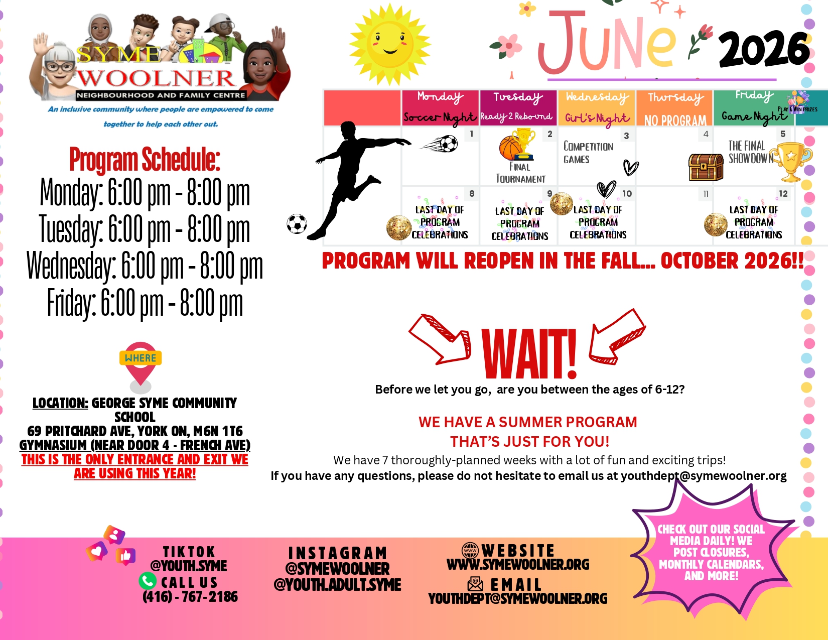 Youth Program Calendar June 2026