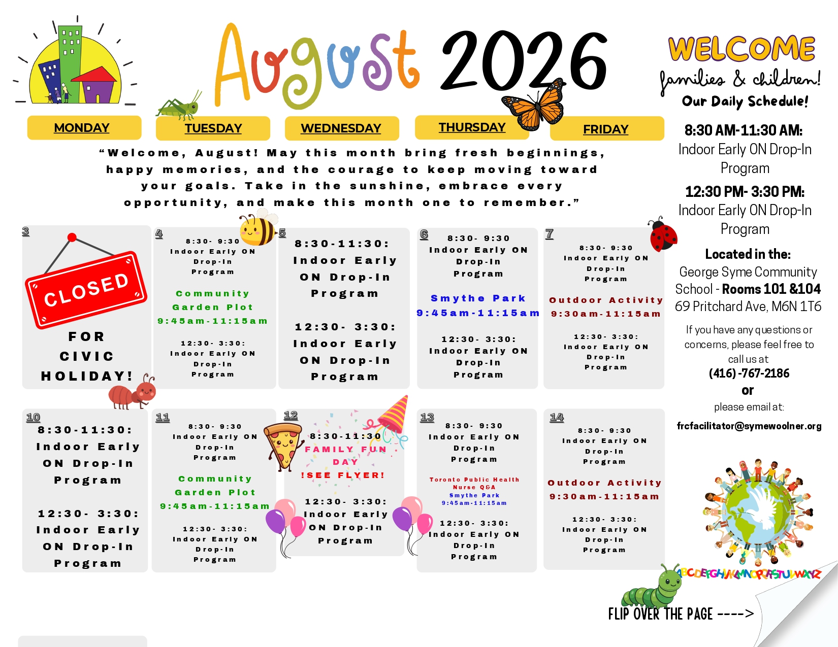 EarlyON Calendar August 2026