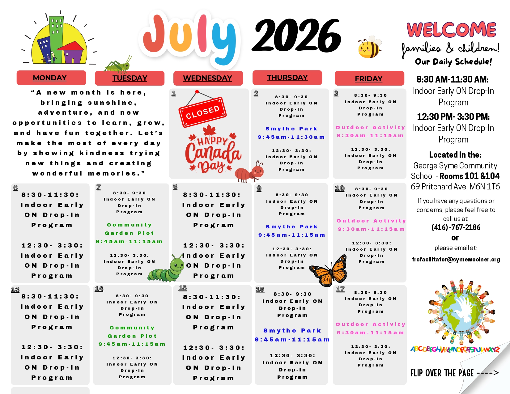 EarlyON Calendar July 2026